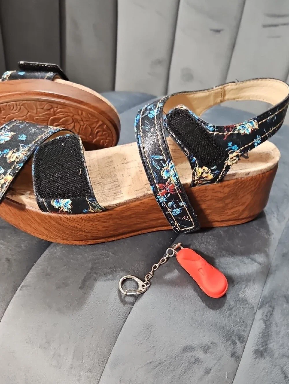 Alegria Black Floral Platform Sandals